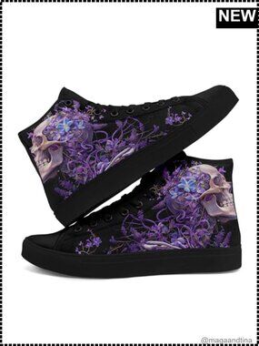 High Top Canvas Sneakers Skull Floral Lightweight Casual Goth Skate Shoes